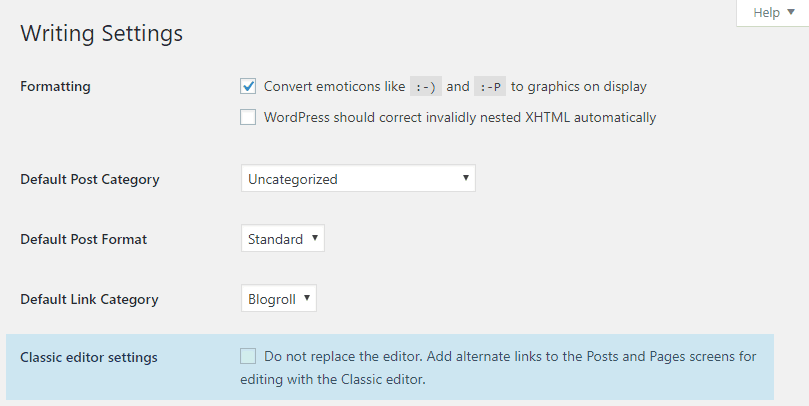 Classic Editor mode setting