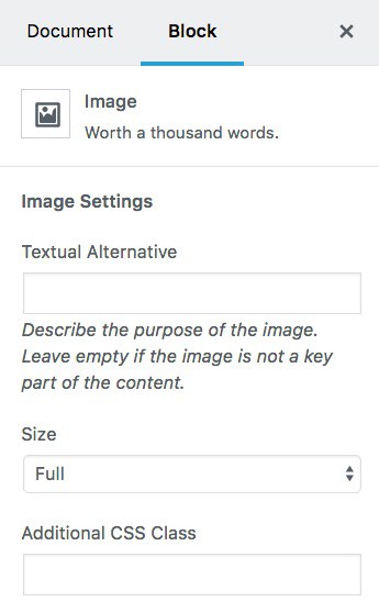 Image block advanced settings panel